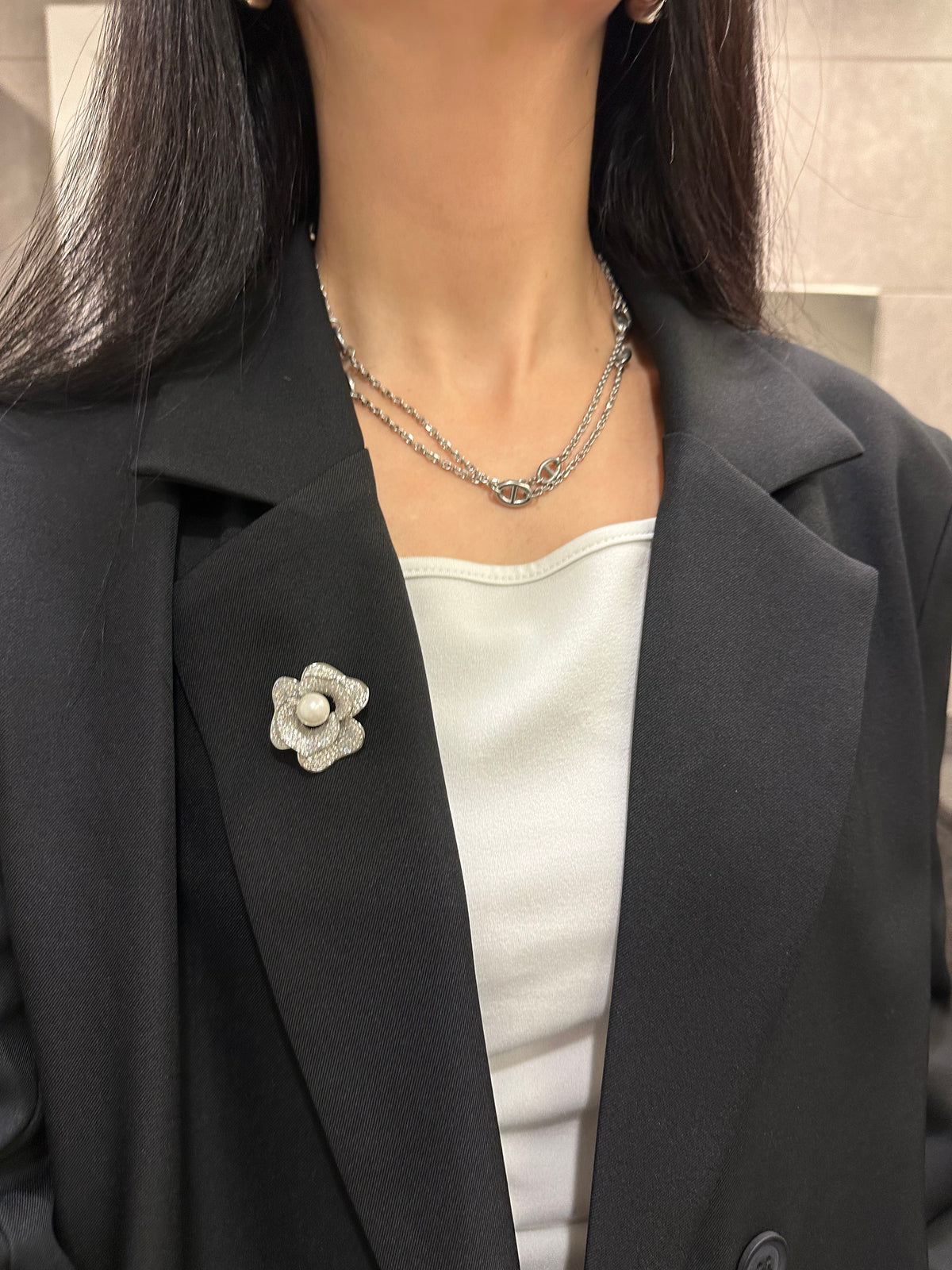 SILVER ROSE Brooch
