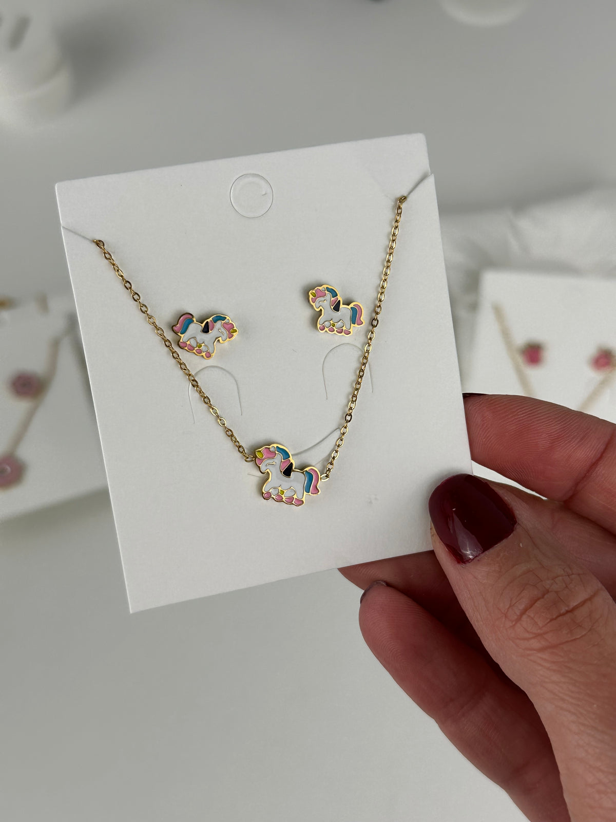 LITTLE UNICORN KIDS Necklace & EARRINGS (SET) - Waterproof - طقم ليتيل يونيكورن للاطفال (حلق+سلسلة)