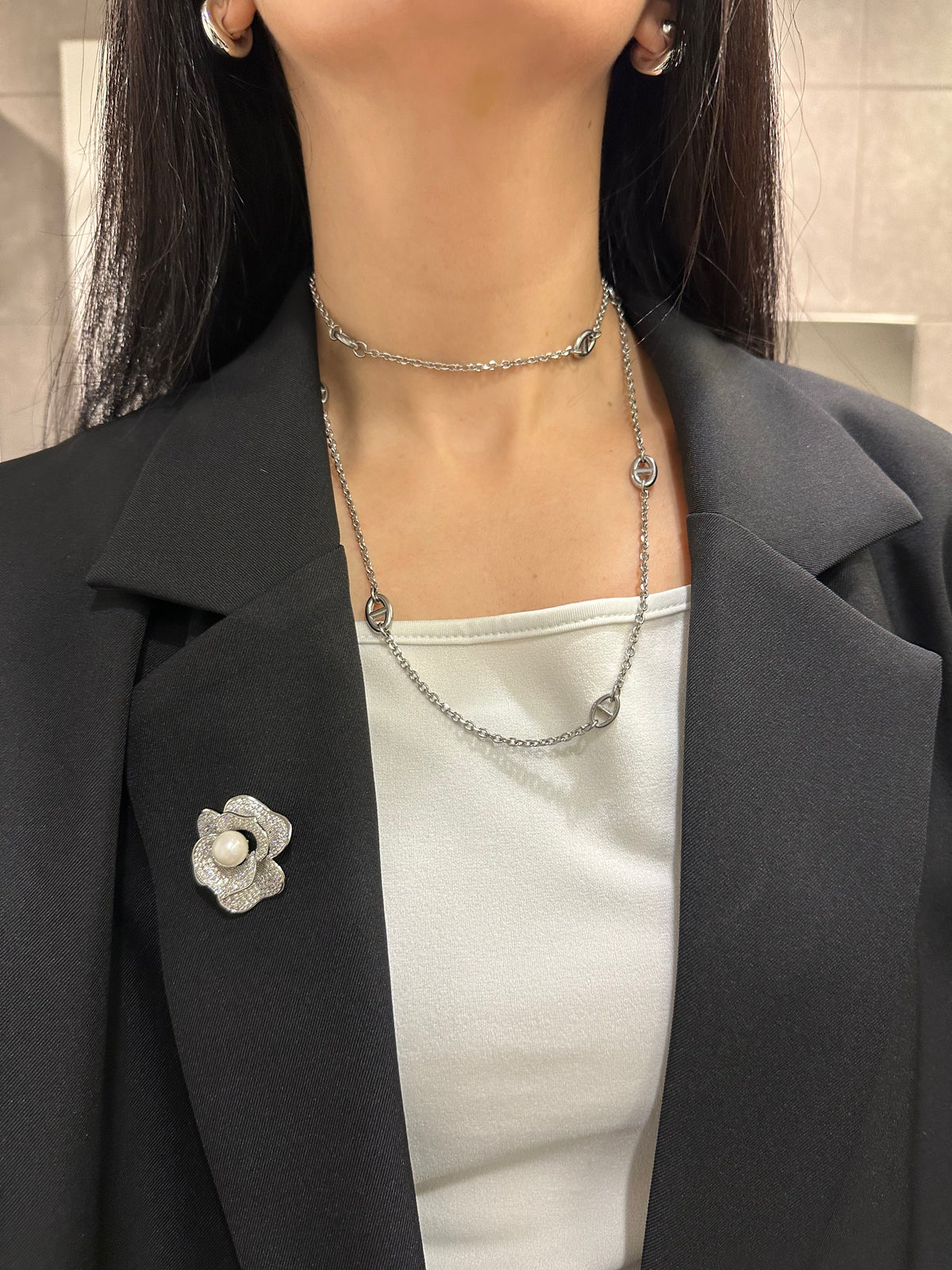 THE TEE SILVER LONG Necklace- Waterproof - سلسلة ذاتي الطويلة فضي