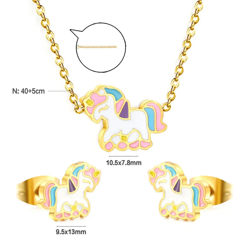 LITTLE UNICORN KIDS Necklace & EARRINGS (SET) - Waterproof - طقم ليتيل يونيكورن للاطفال (حلق+سلسلة)