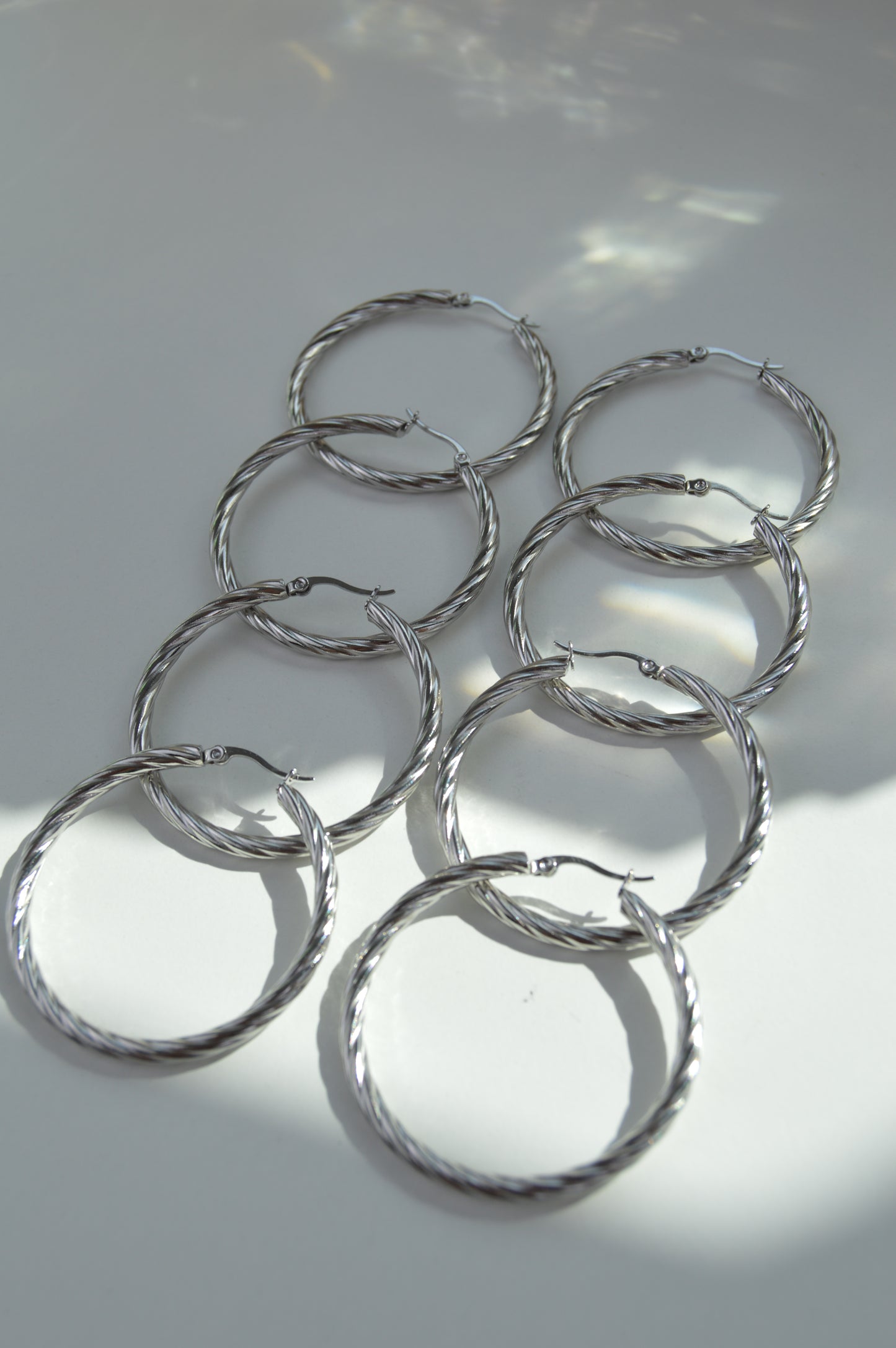 AMBER HOOP Earrings  - Waterproof - حلق امبر فضي كبير