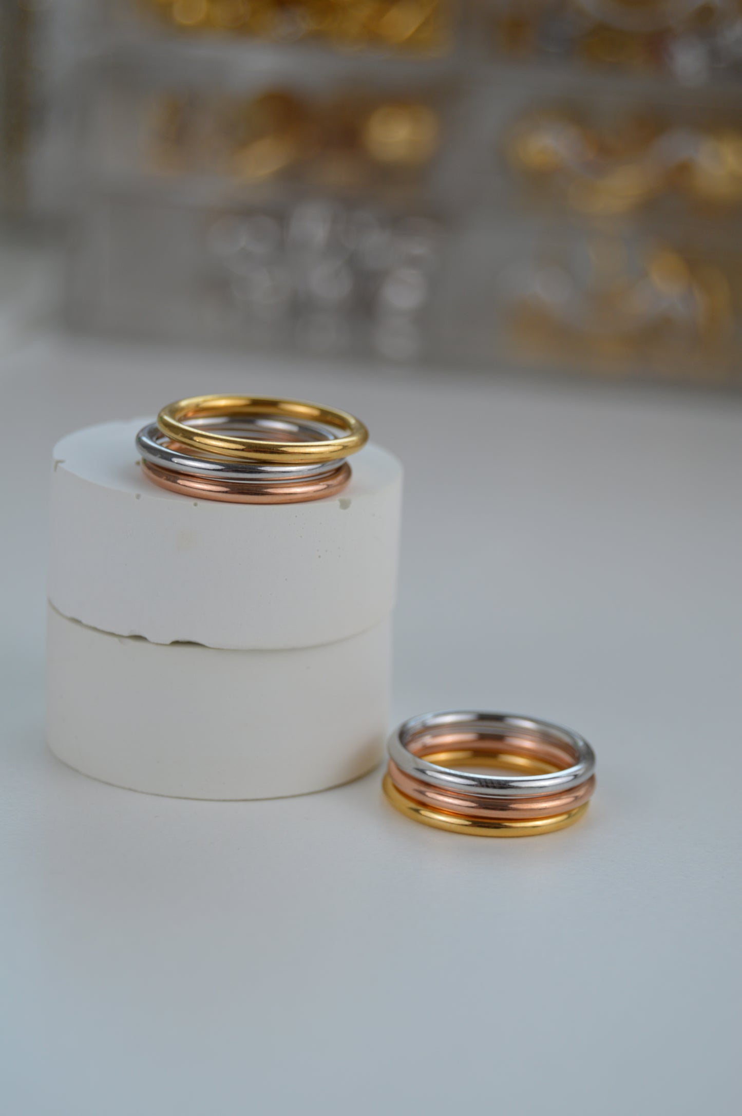 LUCILLA LOOSE Ring (set of 3 RINGS) - Waterproof - خاتم لوسيلا الثلاثي (3 الوان فضي وذهبي وروز)