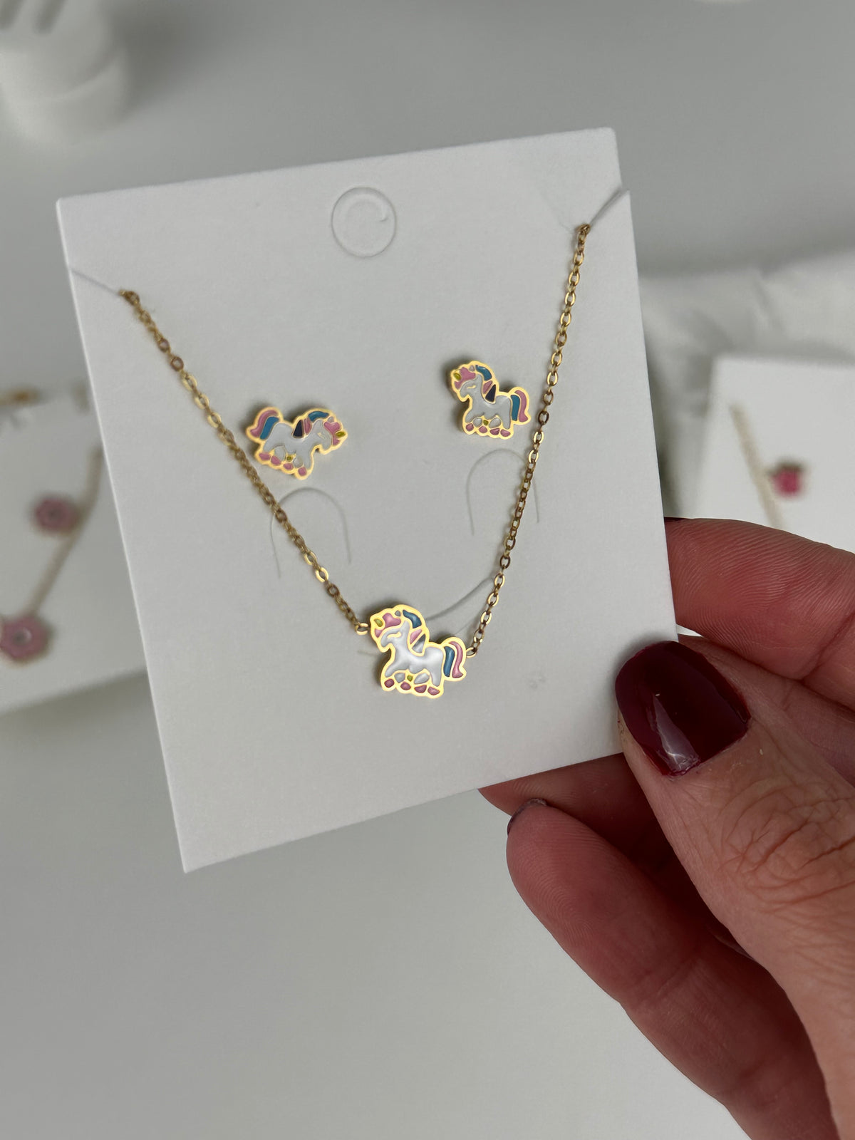 LITTLE UNICORN KIDS Necklace & EARRINGS (SET) - Waterproof -  طقم ليتيل يونيكورن للاطفال (حلق+سلسلة)