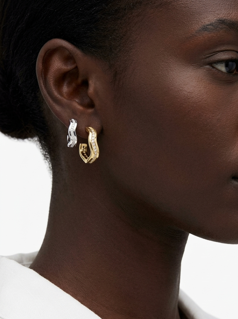 AMWAJ Earrings Gold - حلق امواج ذهبي