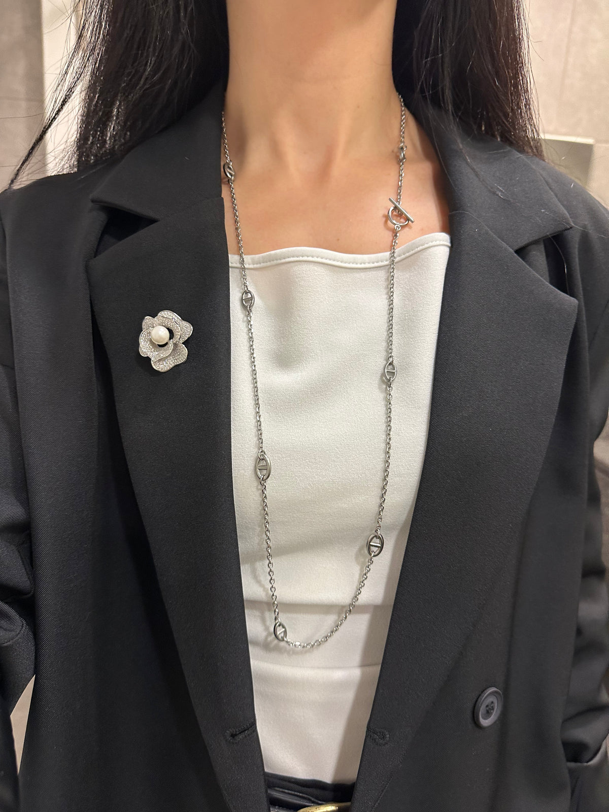 THE TEE SILVER LONG Necklace- Waterproof -  سلسلة ذاتي الطويلة فضي