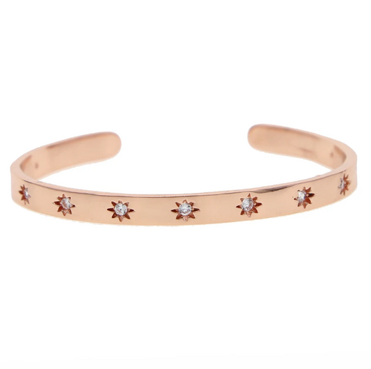 ELARA Stars Engraved Cuff Bangle - Rose Gold