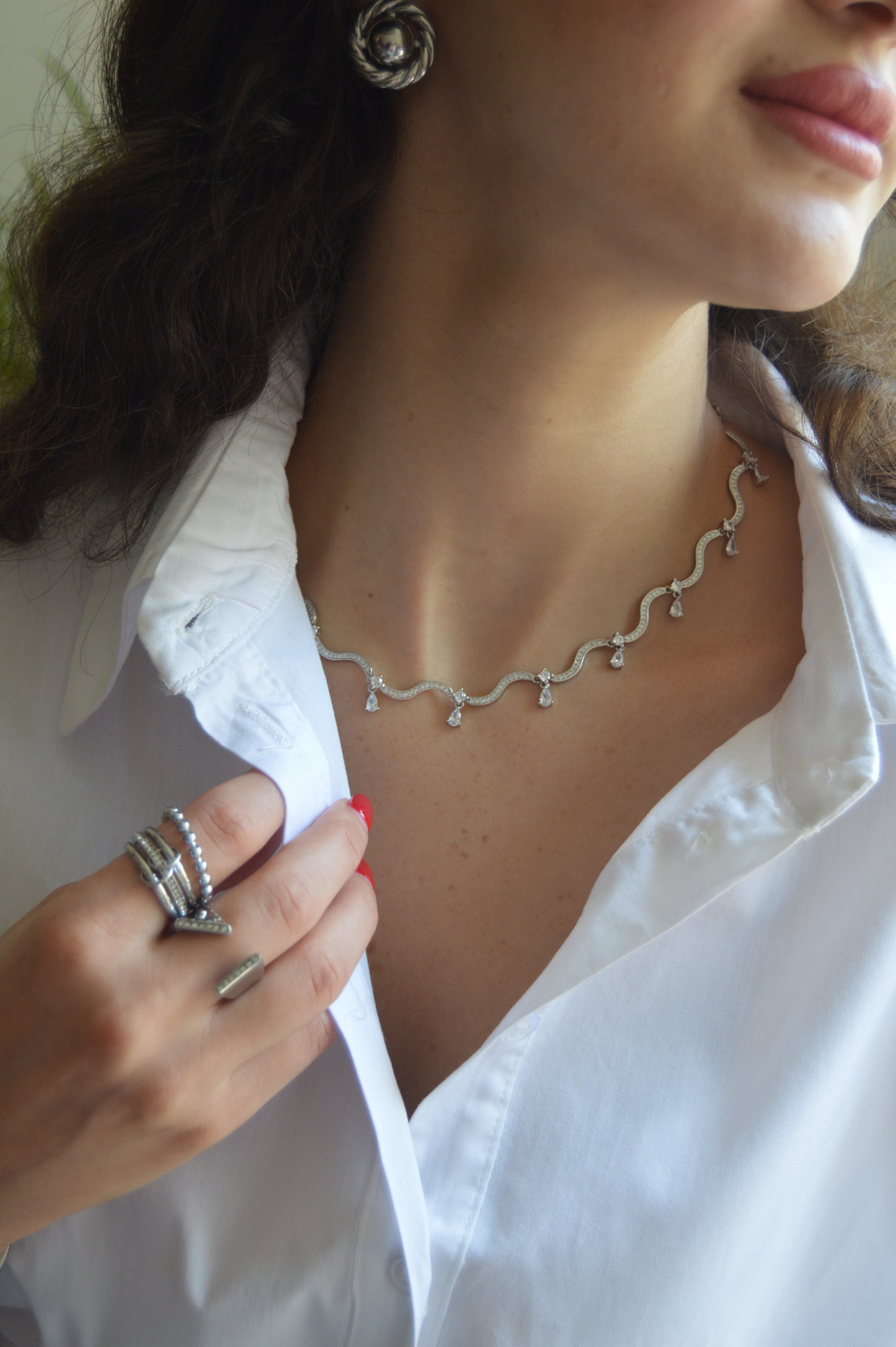 AMWAJ DROPS Necklace Silver - سلسلة امواج فضي