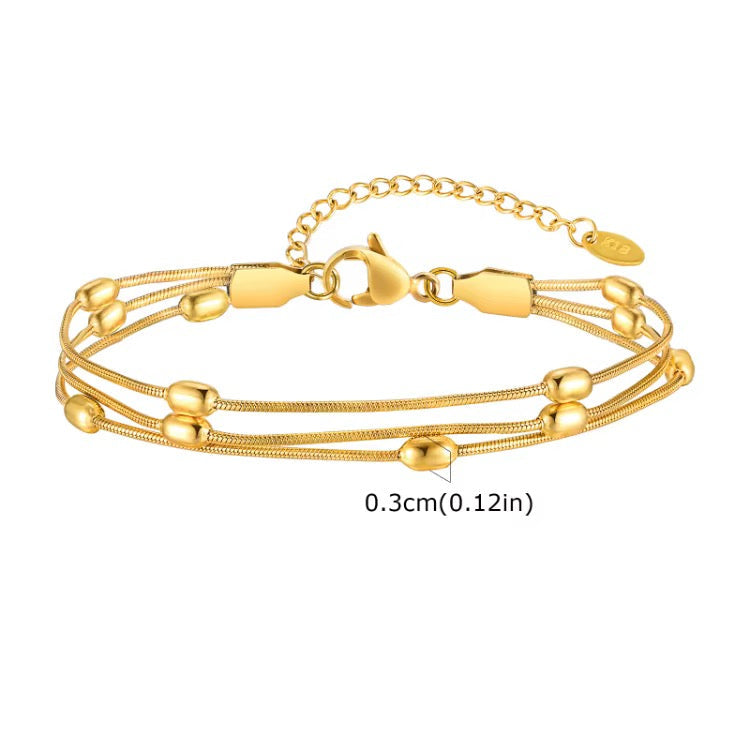 Santorini Multi-Strand Golden Bead  Anklet - WATERPROOF- خلخال سانتوريني متعدد الطبقات