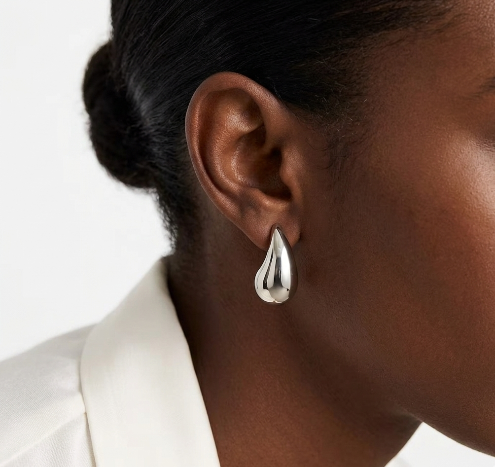 THE DROPS SMALL Earrings  - Waterproof - حلق ذا دروبس صغير فضي