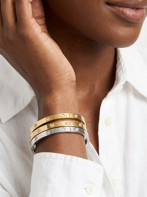 DHALIA BOLD Bangle - Waterproof - سوارة داليا عريض فضي