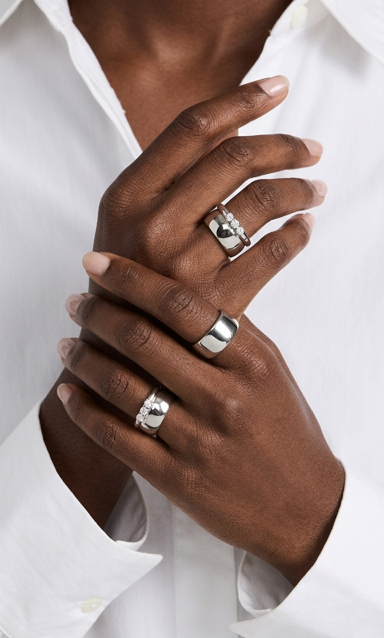 SHEIKHA TWIN Rings Silver - Waterproof - خاتم شيخة المزدوج فضي