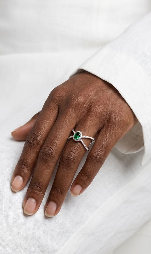 GIANNA Ring- Silver & Green Stone