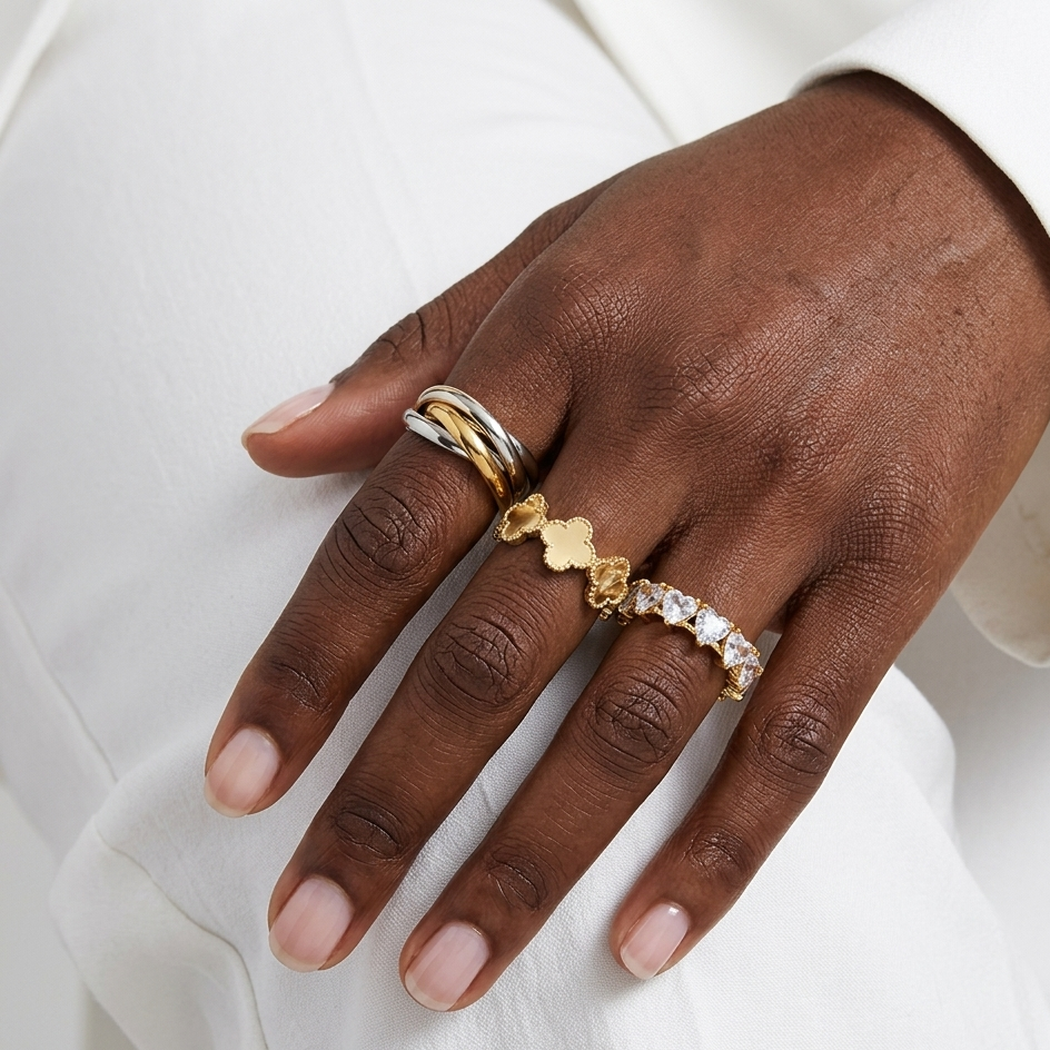 LUCILLA Ring 2 Gold & 1 Silver Rings - Waterproof- خاتم لوسيلا الثلاثي