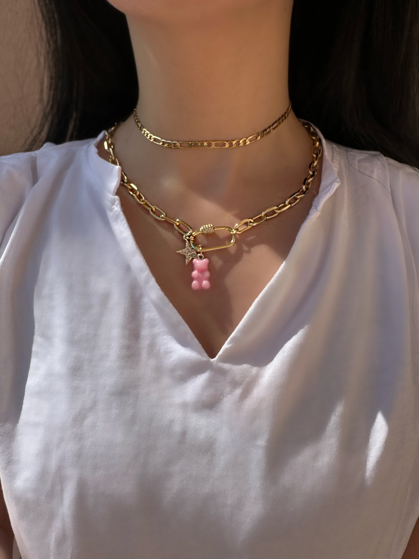 BEAR Chain Necklace- Pink