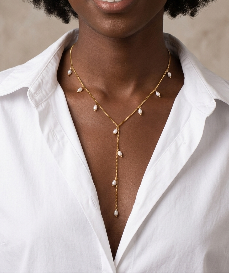 PEARLA Necklace  - Waterproof - سلسلة بيرلا شكل Y