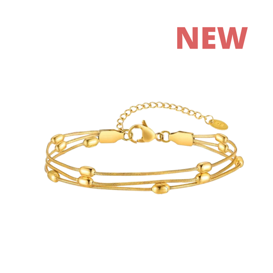 Santorini Multi-Strand Golden Bead  Anklet - WATERPROOF- خلخال سانتوريني متعدد الطبقات
