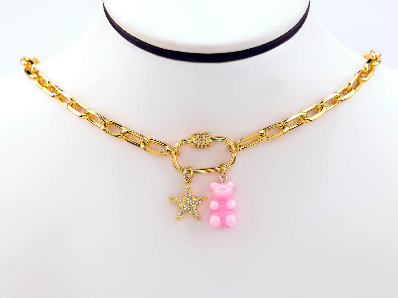 BEAR Chain Necklace- Pink